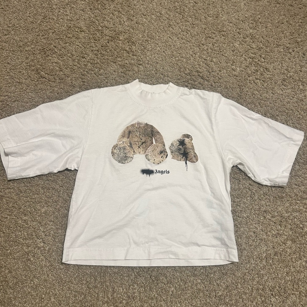 Palm Angels Cream Graphic Crop Top